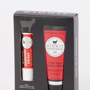 Dionis Peppermint Twist Goat Milk Hand Cream and Lip Balm Set - Red